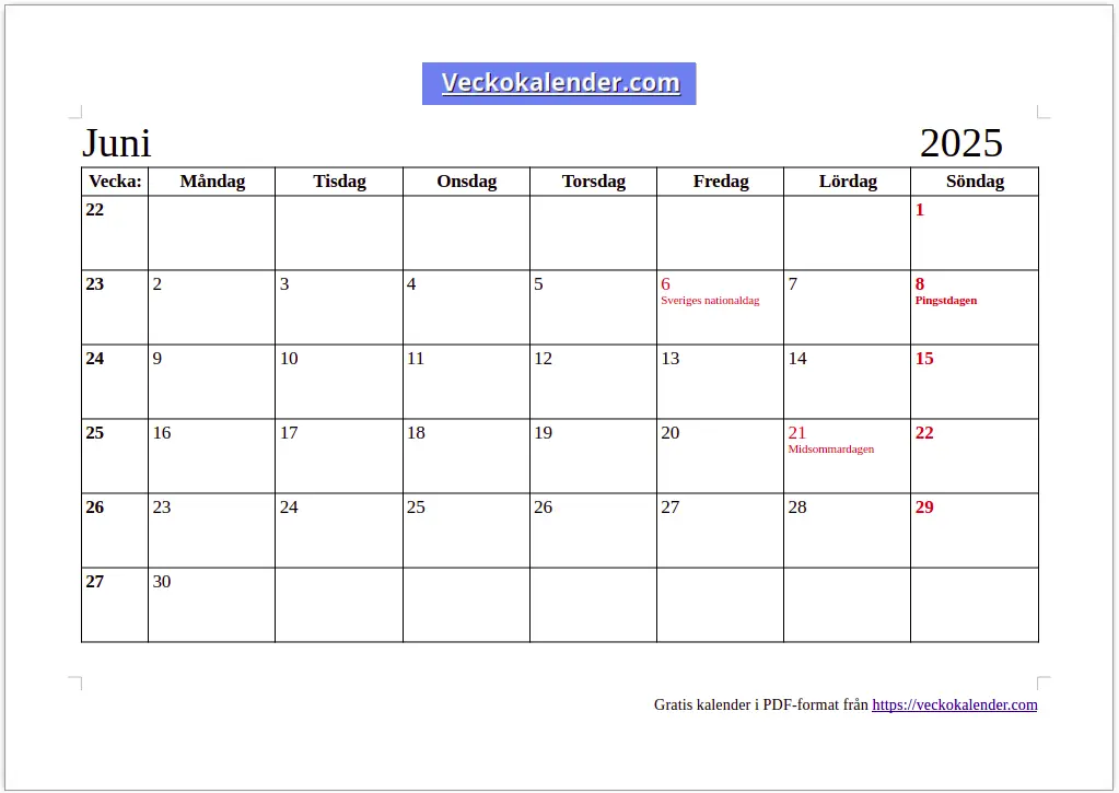 Bild på kalender för utskrift